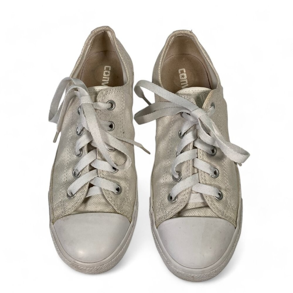 Converse All Star Women's Low Top Sneakers, Off-White, Metallic Threads, Size 8‎